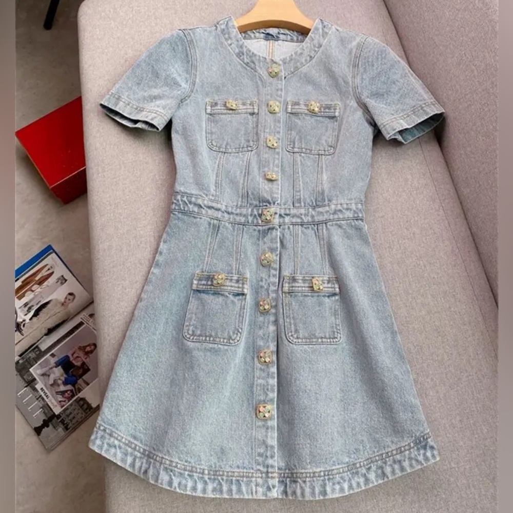 Denim summer mini button up dress